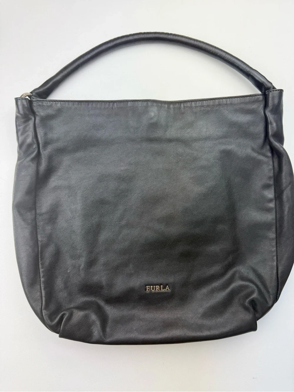 FURLA black leather hobo satchel shoulder bag